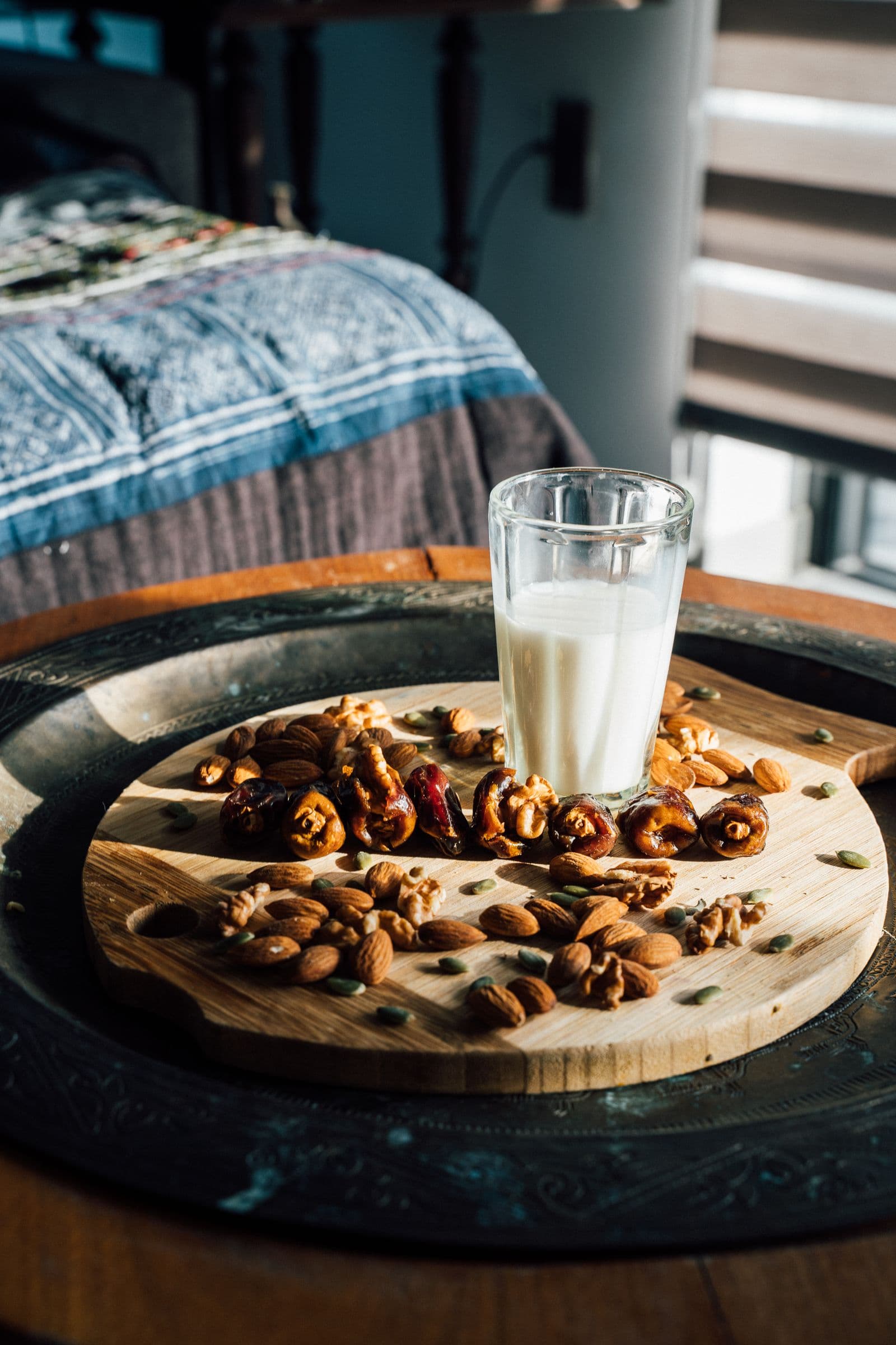 Milk served with almonds and nuts