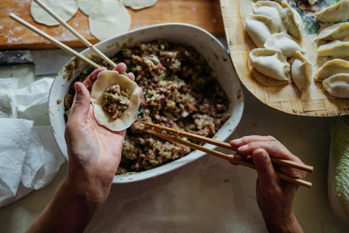 Food being carefully prepared by hand